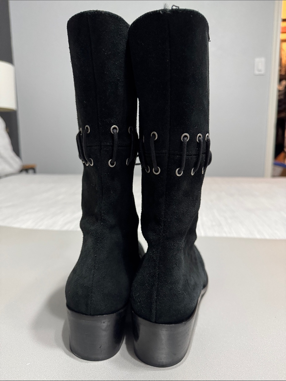 Miista Zelda Black Suede Lace Up Mid Calf Boots Chunky Heel Size EU 39 / US 8.5 - Picture 7 of 12